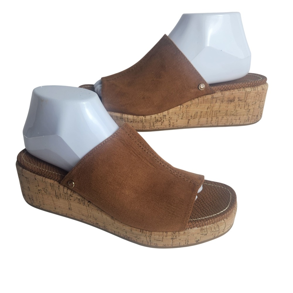 Circus by Sam Edelman Sylvia Brown Cork Wedge Sandals Platform Mules Womens 8.5